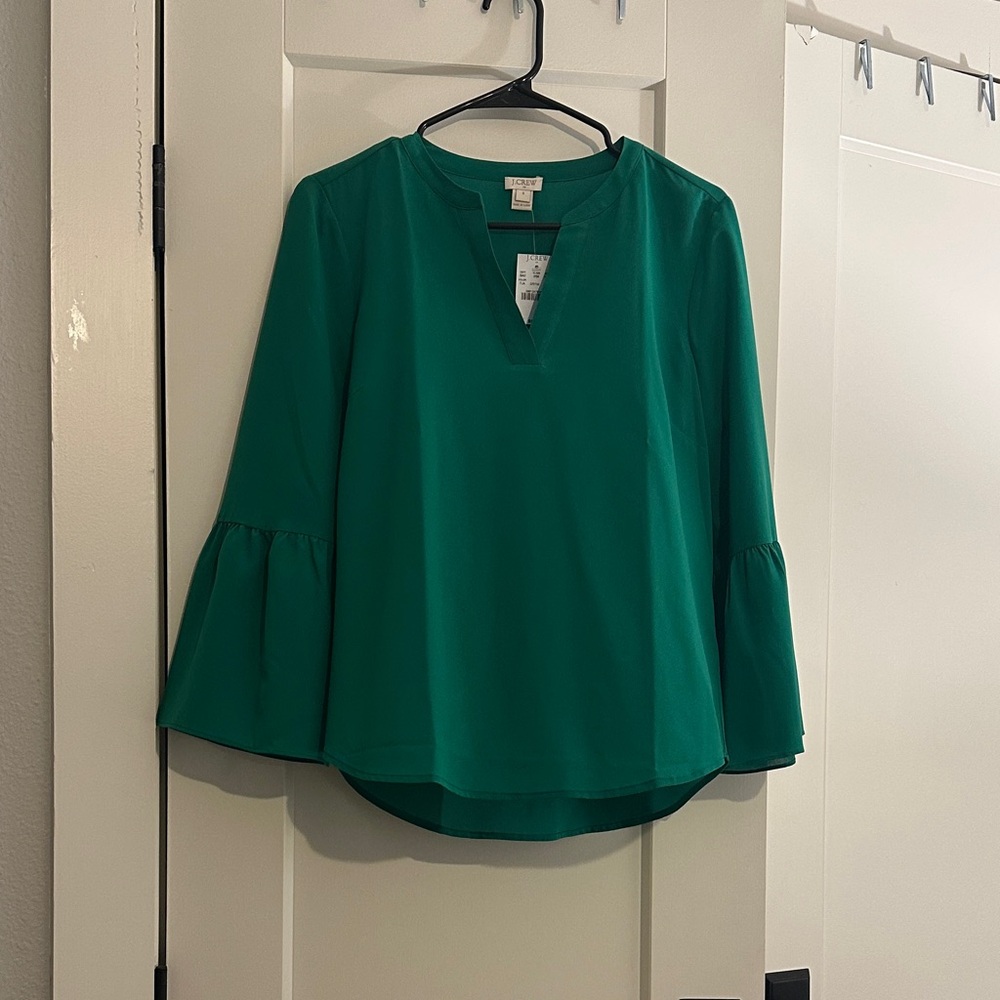 J. Crew Emerald Blouse with Bell Sleeves